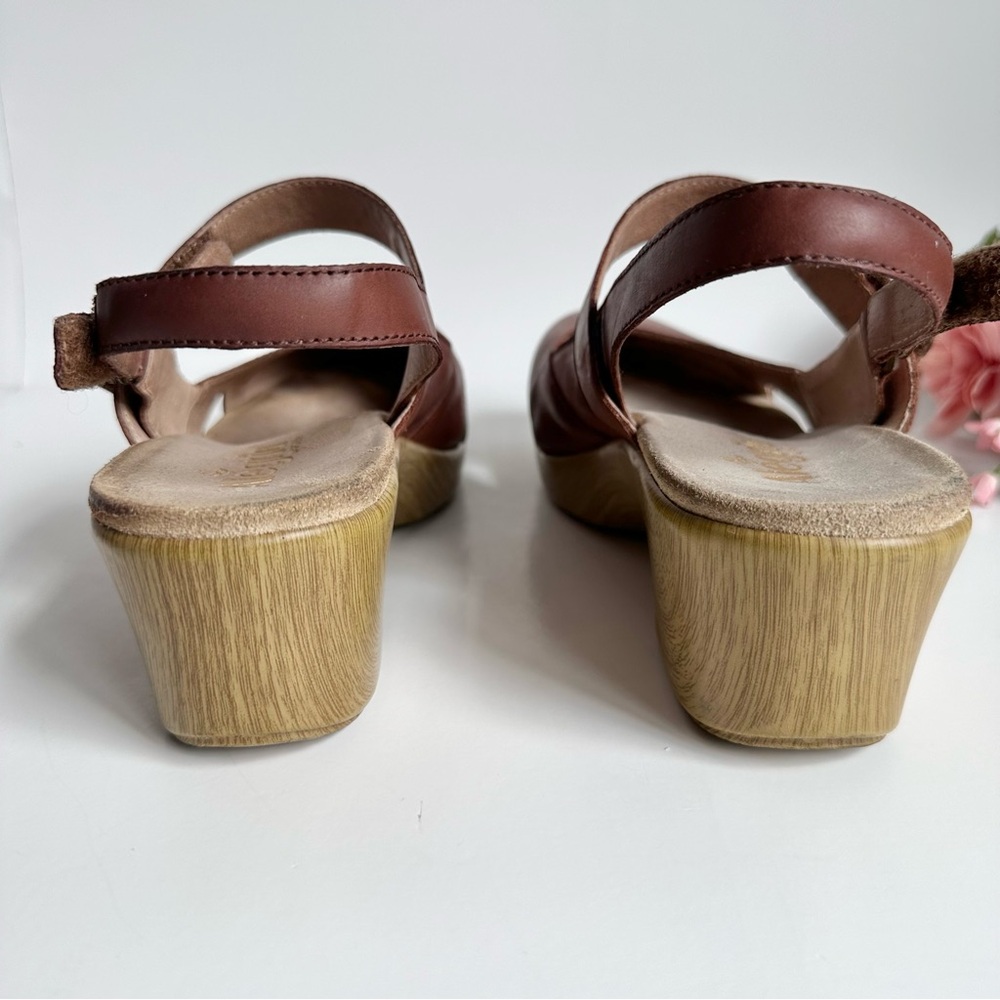 Alegria Tarah Cognac Leather Ankle Strap Wedge Shoes - Picture 9 of 16